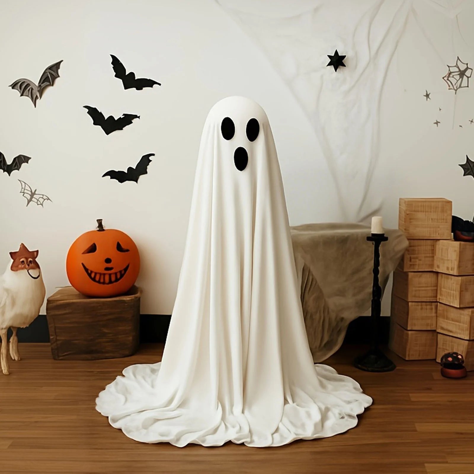 Halloween Decorations Ghosts for the Front Porch Courtyard Cute Decor Outdoor for Home outside Yard Lawn Garden Party Supplies (White)