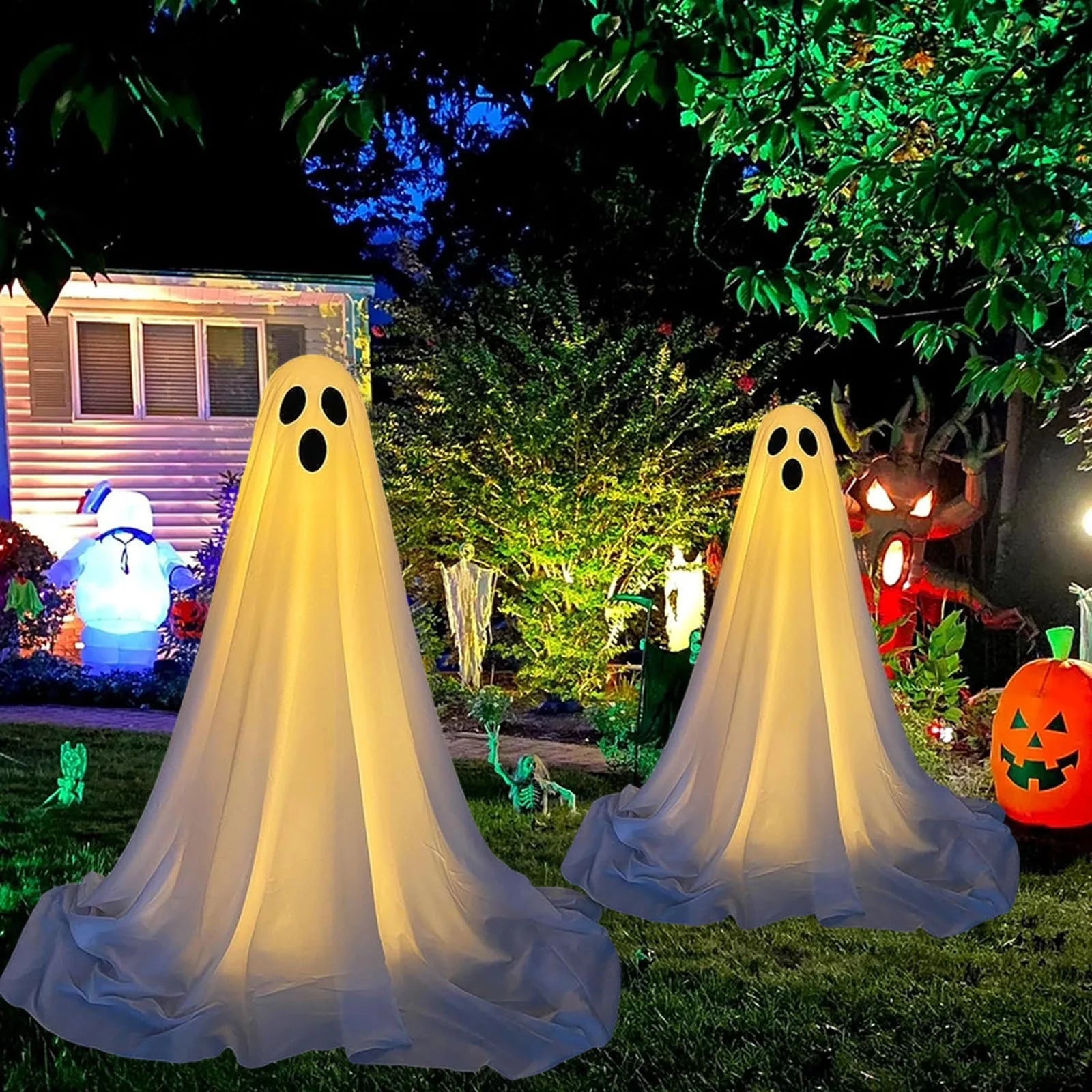 Halloween Decorations Ghosts for the Front Porch Courtyard Cute Decor Outdoor for Home outside Yard Lawn Garden Party Supplies (White)