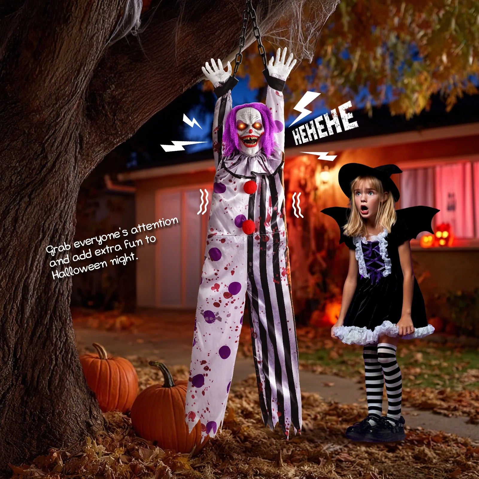 59In Halloween Animatronics, Hanging Halloween Clown Sound Sensor, Scary Halloween Decorations Outdoor, Haunted House Prop