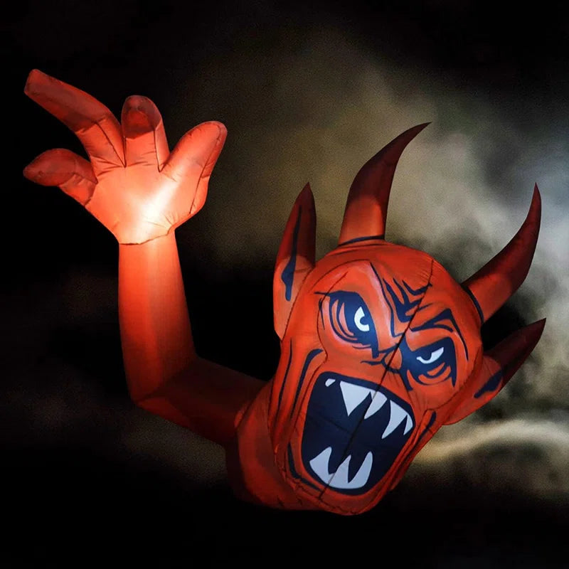 Halloween Inflatable 6 FT Halloween Inflatables Red Devil with Raising Hand