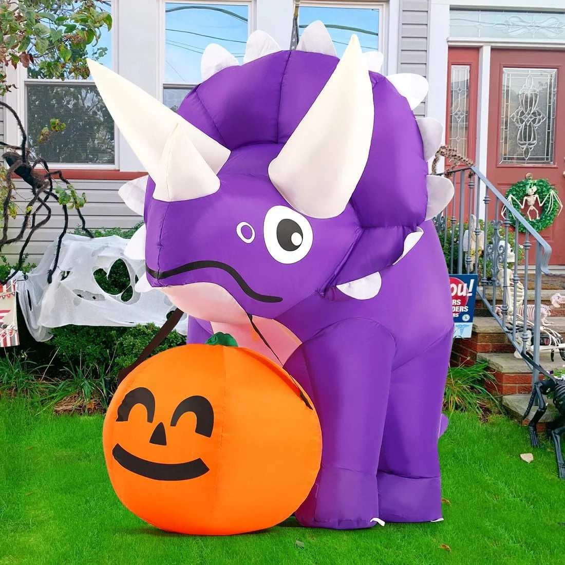 Halloween Inflatable 5 FT Halloween Dinosaur Inflatable, Inflatable Halloween Dinosaur Halloween Dinosaur Decorations with LED Lights, Halloween Decorations Inflatables Clearance for Holiday