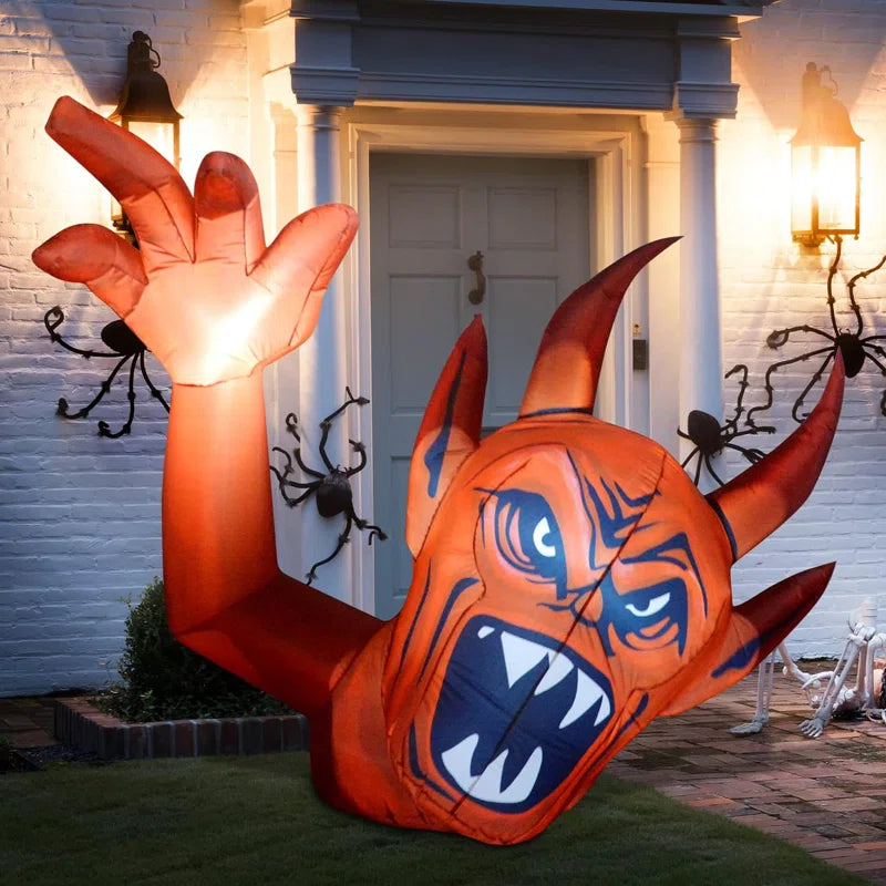 Halloween Inflatable 6 FT Halloween Inflatables Red Devil with Raising Hand