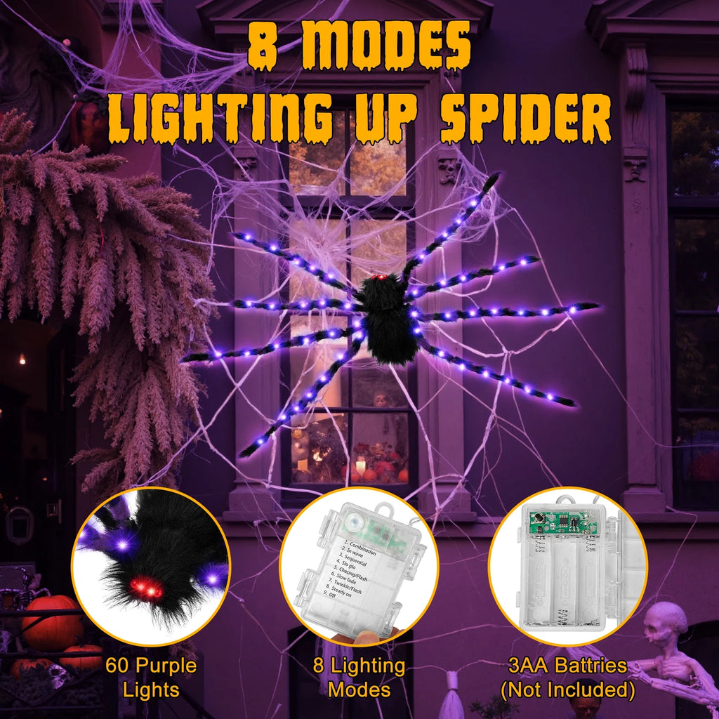 Halloween Decorations Outdoor, 5Ft Giant Spider Light up Spider, 2 Pack Scary Large Halloween Spider Decor for Home Party Favor Yard Decor