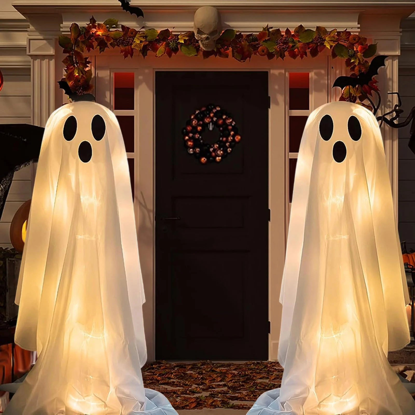Halloween Decorations Ghosts for the Front Porch Courtyard Cute Decor Outdoor for Home outside Yard Lawn Garden Party Supplies (White)