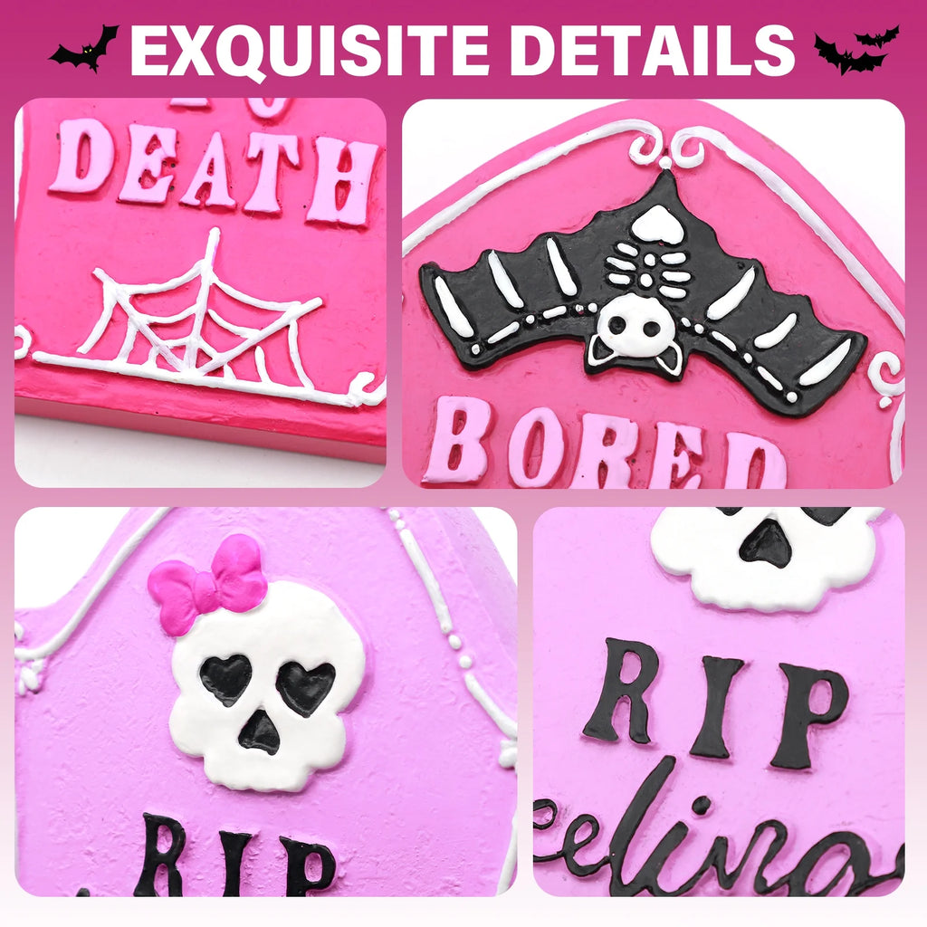 2Pcs Halloween Tombstones Decorations for Pink Halloween Decor, Halloween Decorations Indoor, Halloween Gift