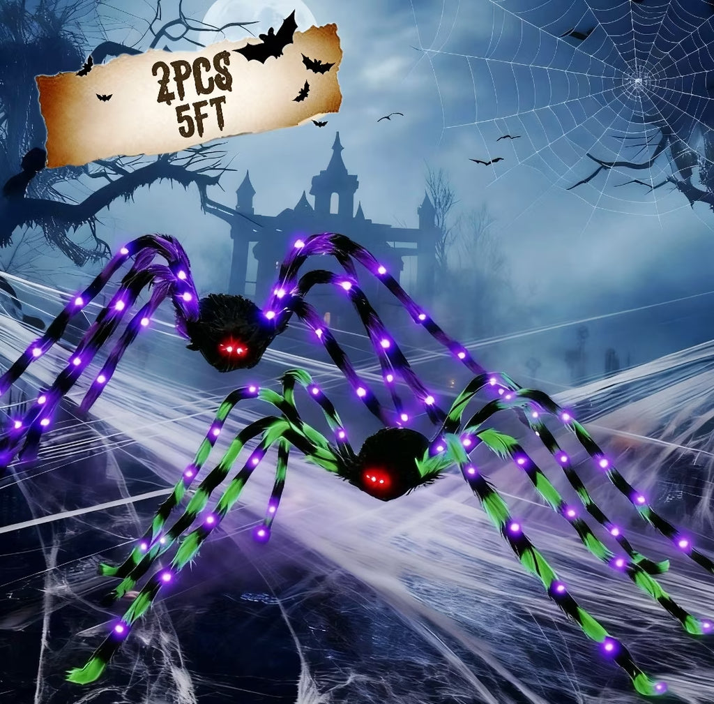 Halloween Decorations Outdoor, 5Ft Giant Spider Light up Spider, 2 Pack Scary Large Halloween Spider Decor for Home Party Favor Yard Decor