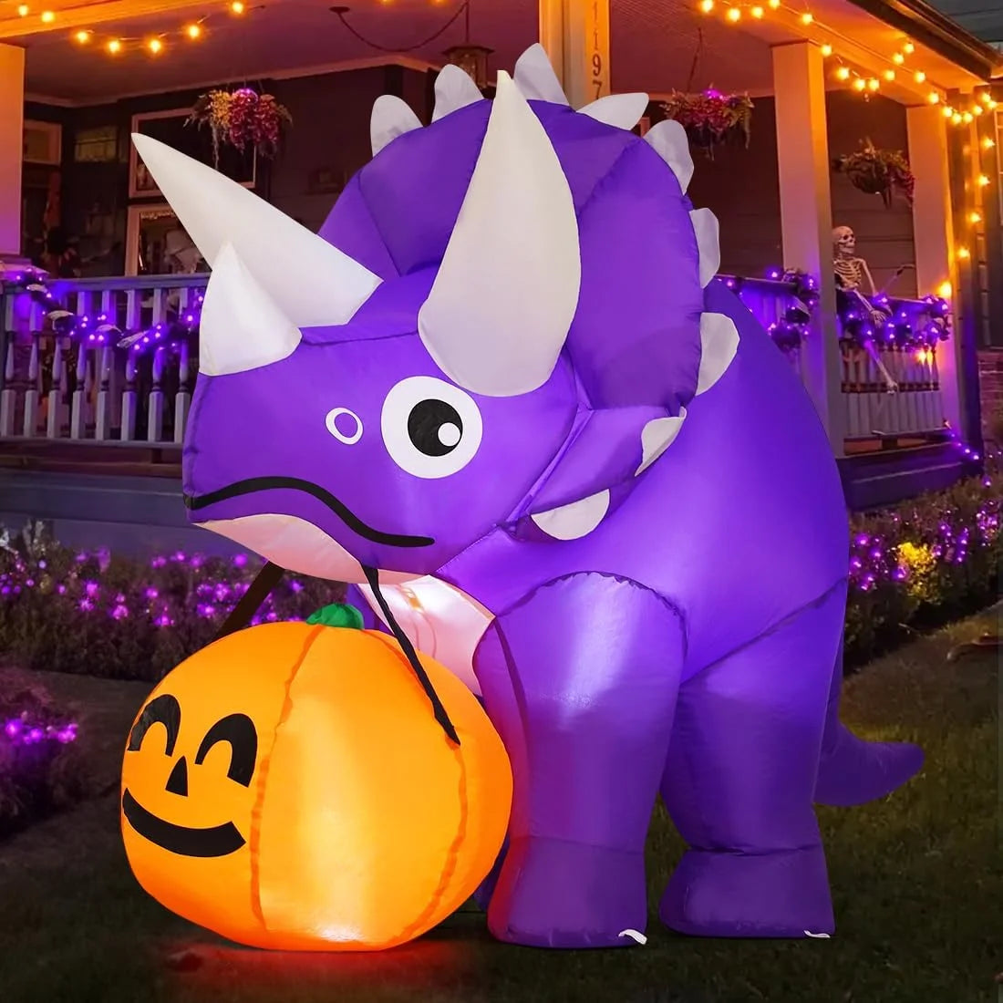 Halloween Inflatable 5 FT Halloween Dinosaur Inflatable, Inflatable Halloween Dinosaur Halloween Dinosaur Decorations with LED Lights, Halloween Decorations Inflatables Clearance for Holiday